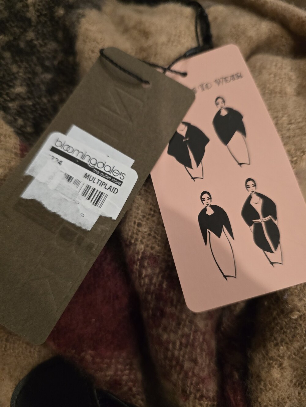 Modena New York Cozy Hooded Plaid Poncho in Camel, Black & Burgundy - Picture 5 of 6